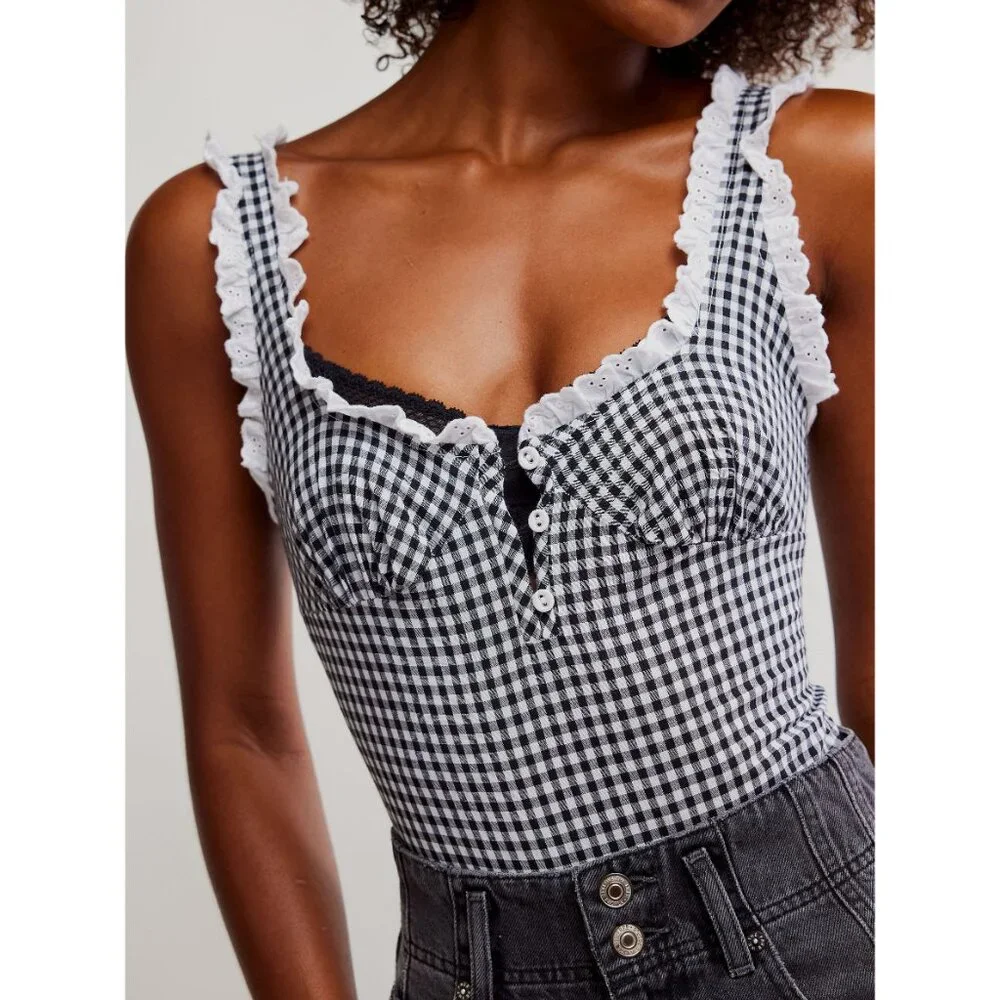 🎉LAST CHANCE🎉 FREE PEOPLE Cassie Bodysuit / Black & White Combo - Picture 6 of 9